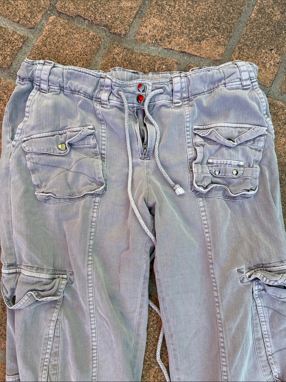 Free People Light Gray Relaxed Cargo Jeans with Drawstring - Picture 2 of 11